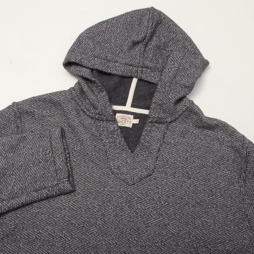 Faherty Whitewater Hoodie Mens Large Gray Herringbone Pullover Kangaroo Pocket